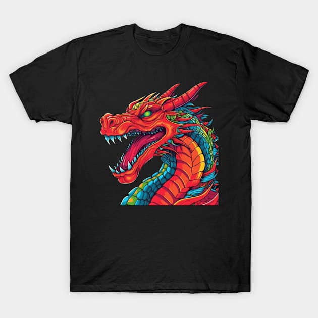 Red Dragon Head Neon Graffiti T-Shirt by ForbiddenGeek